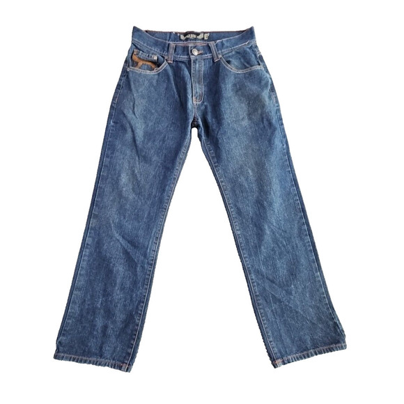 Old Skool Jeans Men's Size 34x30 Wide Leg Denim Pants Y2K Embroidered Pockets - Picture 1 of 16